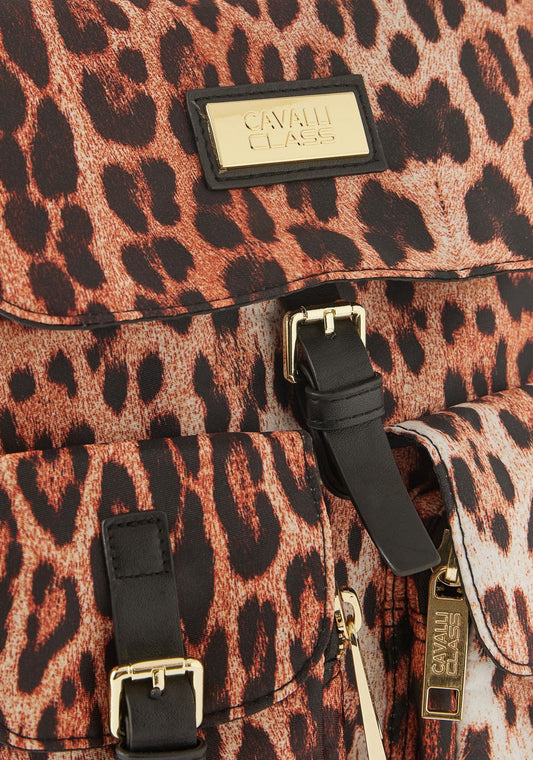 Cavalli Class Animal Print Backpack with Adjustable Straps and Buckle Closure