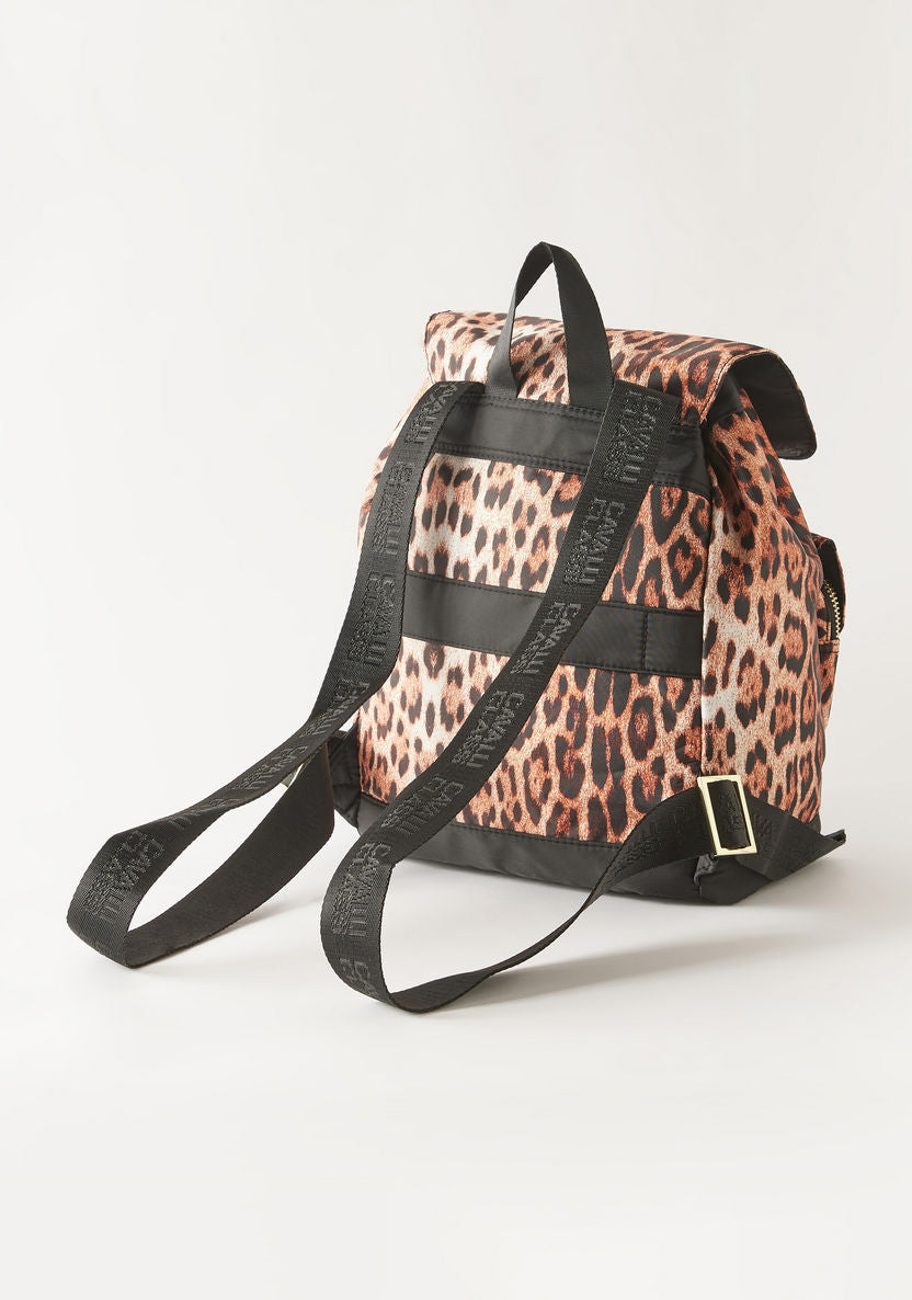 Cavalli Class Animal Print Backpack with Adjustable Straps and Buckle Closure