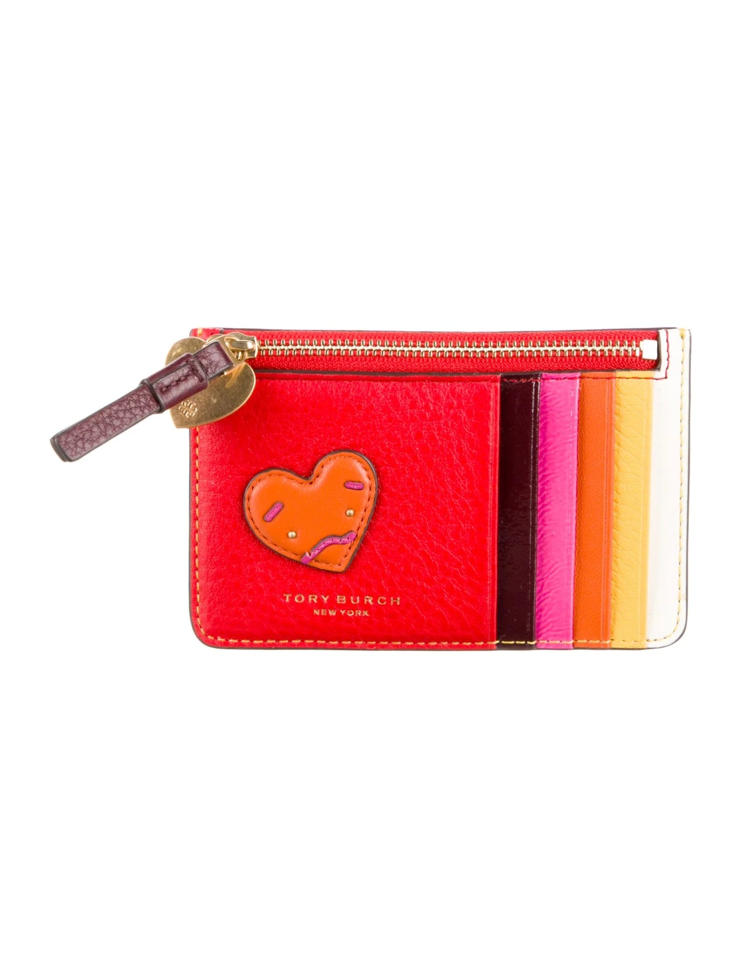 Tory Burch Perry Patchwork Heart Top Zip Card Holder