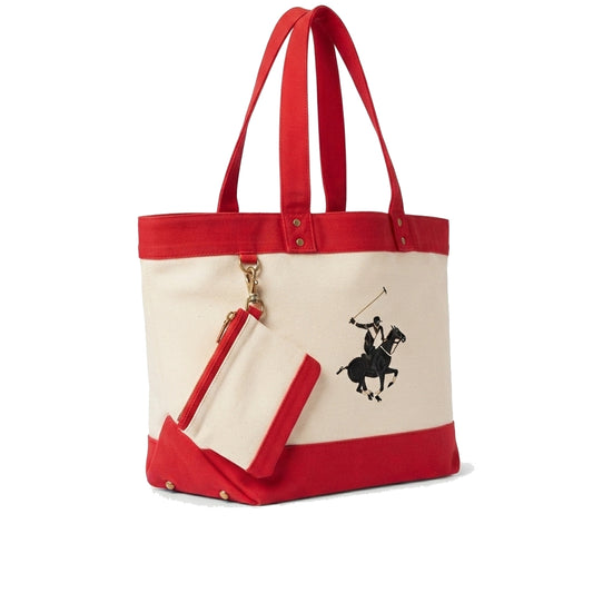 US Polo Shoulder Bag Canvas Beige x Red