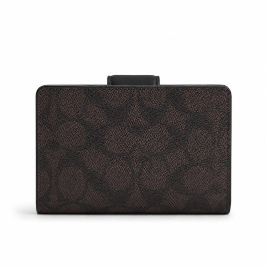 Coach Medium Corner Zip Wallet in Dark Brown Signature Canvas
