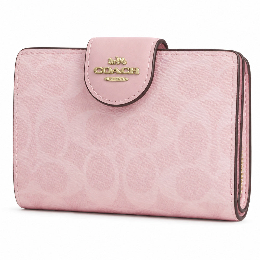 Coach Medium Corner Zip Wallet with Signature Leather in Light Pink