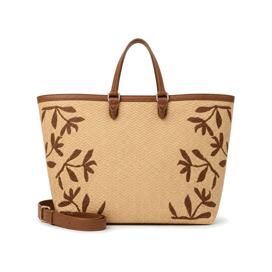 Valentino Botanical Raffia Tote Bag in Natural and Brown