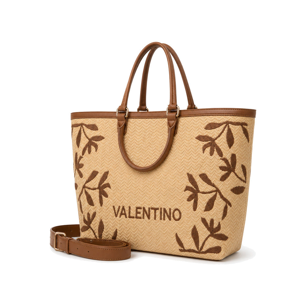 Valentino Botanical Raffia Tote Bag in Natural and Brown