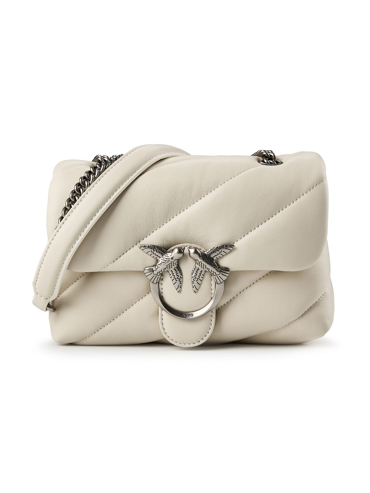 PINKO Love Puff Bag in Maxi Quilted Leather in ghiaccio Silver logo