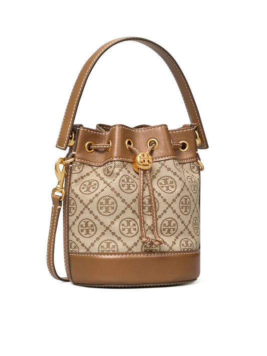 Tory Burch T Monogram Jacquard Mini Bucket Bag Hazelnut Brown
