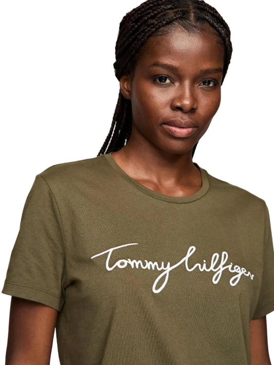 Tommy Hilfiger Embroidered Signature Crewneck T-Shirt Army Green