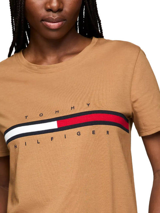 Tommy Hilfiger Embroidered Flag Stripe Logo T-Shirt Golden Rays