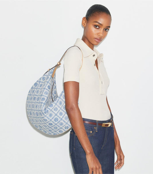 TORY BURCH T MONOGRAM DENIM BALLOON BAG