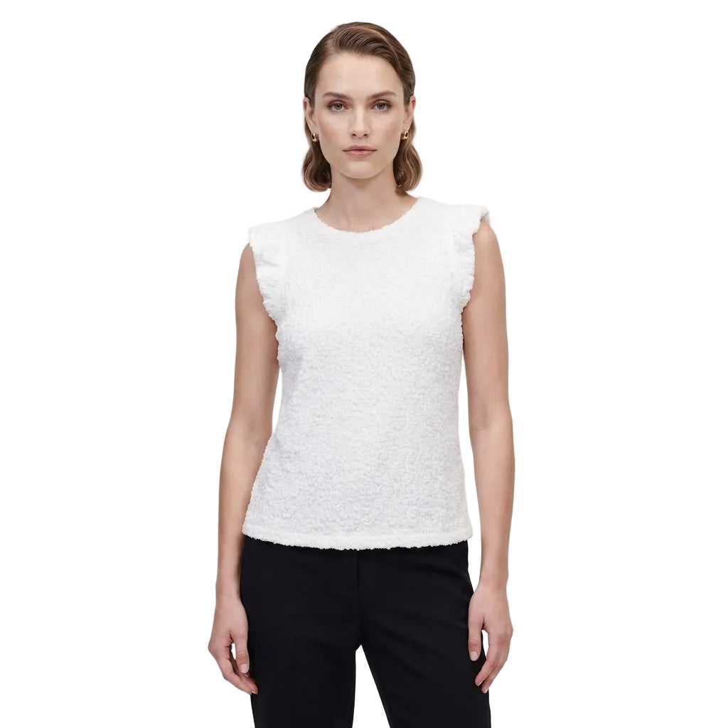 Karl Lagerfeld Bouclé Ruffle-Sleeve Top – White LARGE
