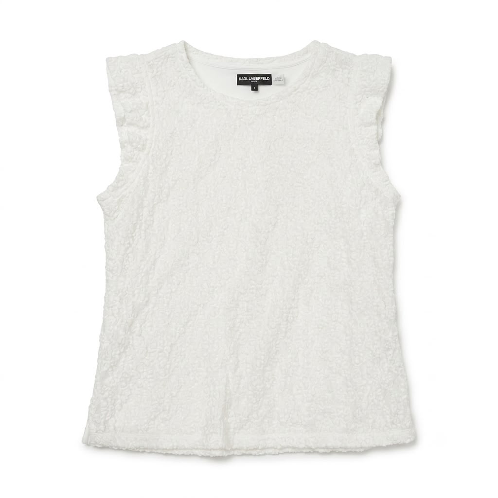 Karl Lagerfeld Bouclé Ruffle-Sleeve Top – White LARGE