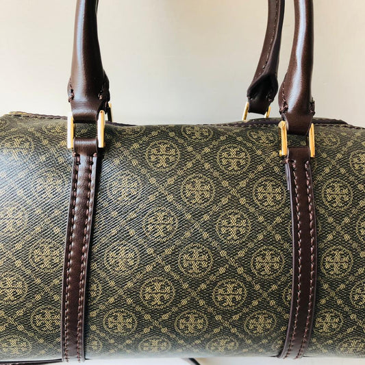 T MONOGRAM COATED CANVAS PETITE BARREL BAG TORY BURCH