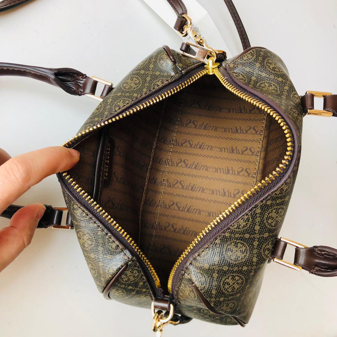 T MONOGRAM COATED CANVAS PETITE BARREL BAG TORY BURCH