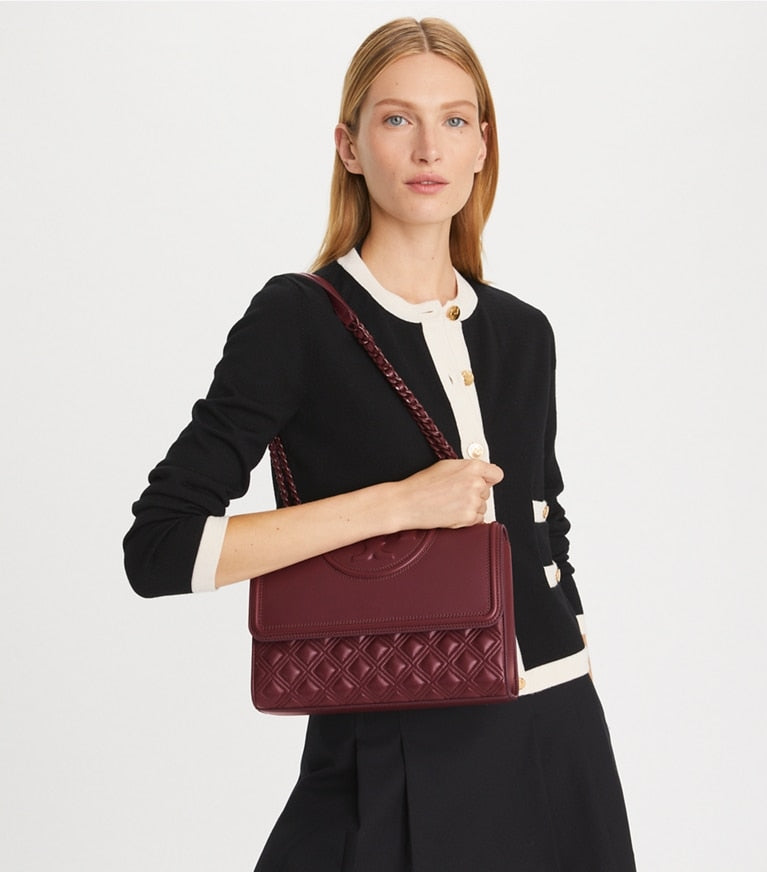 TORY BURCH FLEMING CONVERTIBLE SHOULDER BAG IN BURGUNDY
