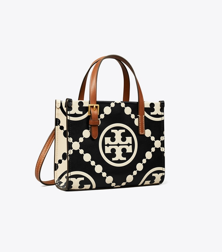 MINI T MONOGRAM CONTRAST EMBOSSED SQUARE TOTE TORY BURCH