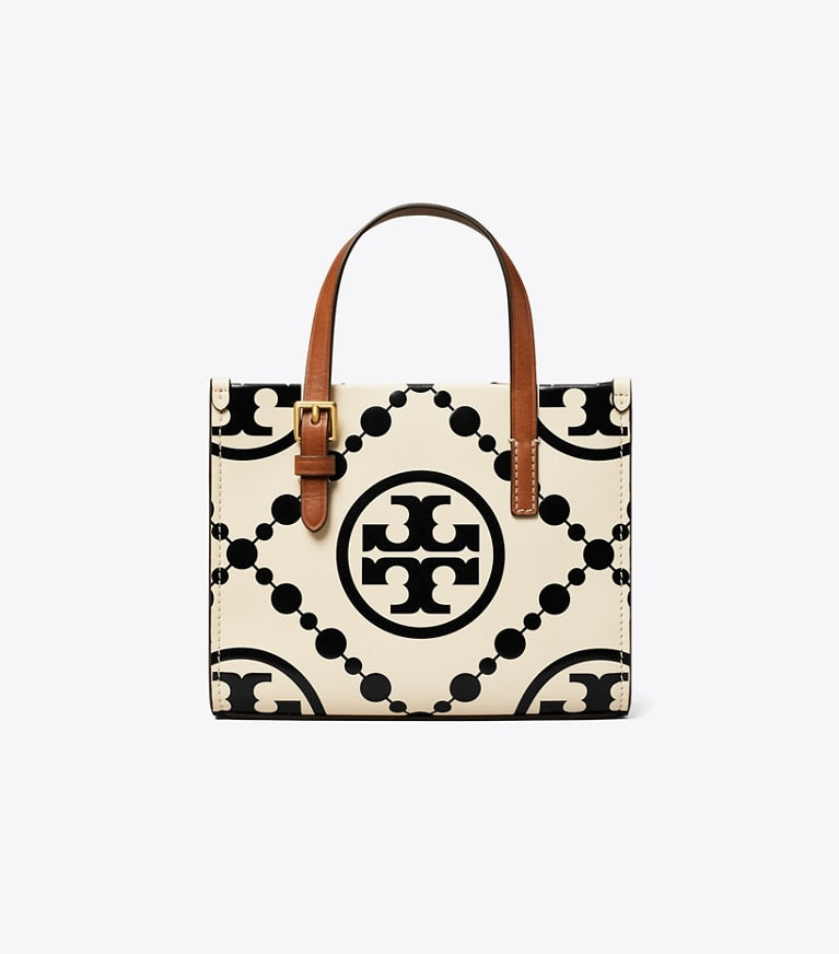 MINI T MONOGRAM CONTRAST EMBOSSED SQUARE TOTE TORY BURCH