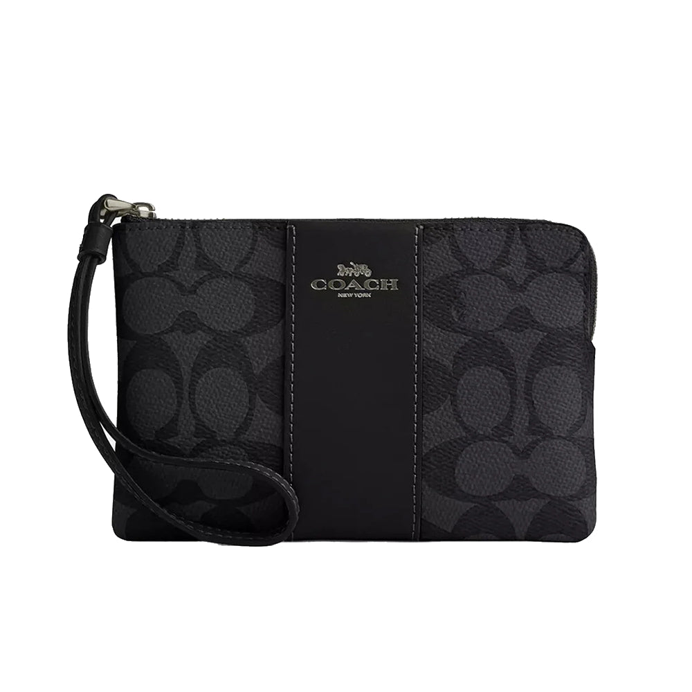 Coach Corner Zip Wristlet In Black