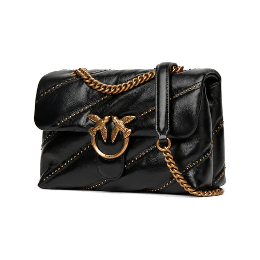 Pinko Love Puff Classic Crossbody Bag in Black Diagonal Quilt With Micro-studs