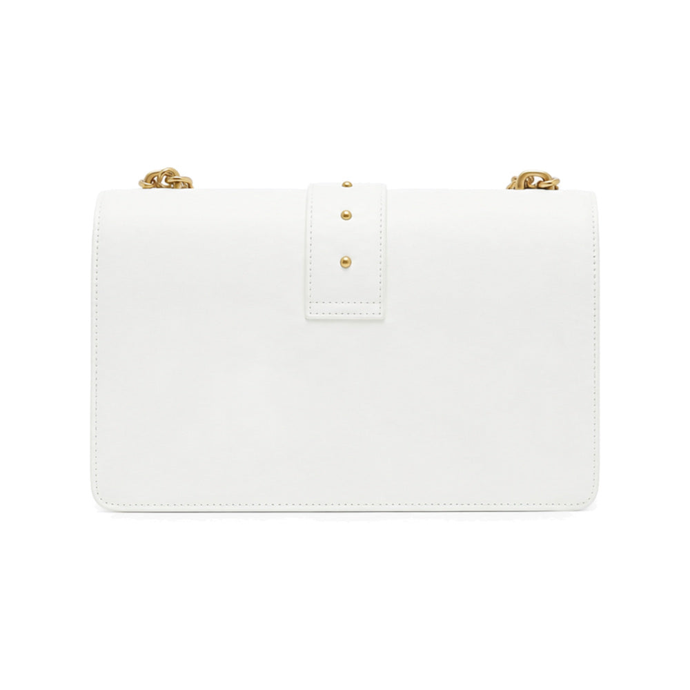 Pinko Love Classic Shoulder Bag in White Smooth Leather