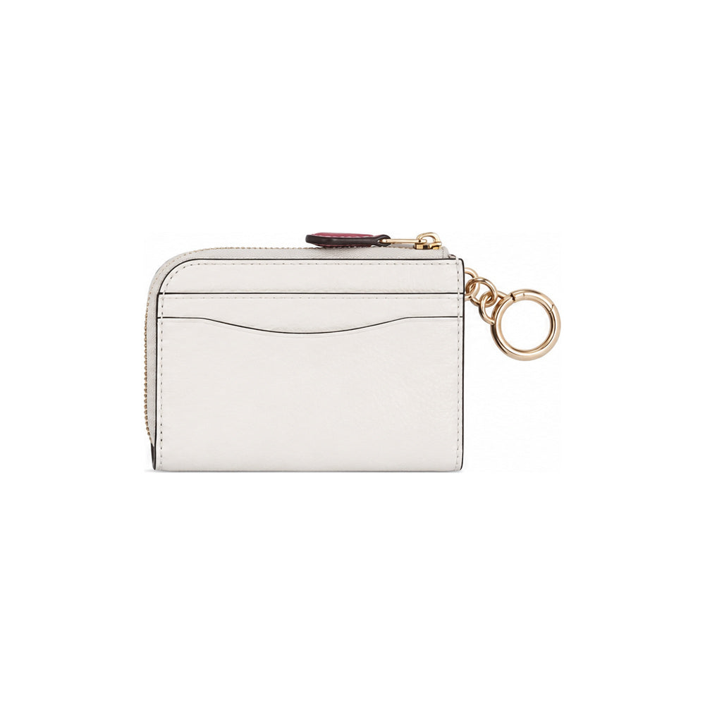 Coach Medium Corner Zip Wallet in Chalk/White with Pink Heart Print