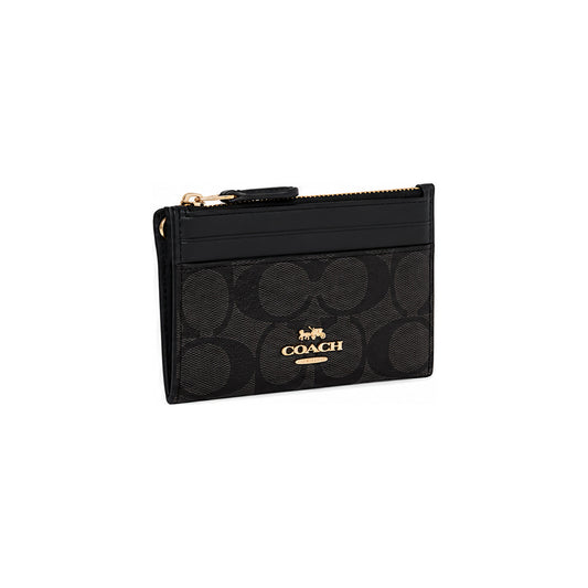 Coach Zip Card Case in Black Signature Leather
