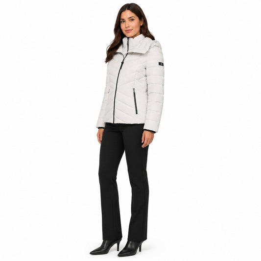 DKNY Asymmetrical Zip Puffer Jacket In White