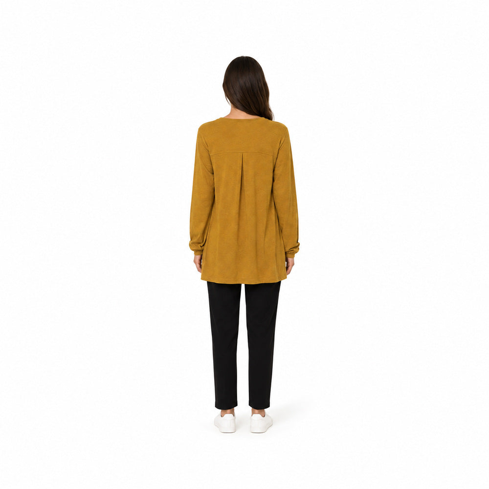 Zara Long-Sleeve Tunic Top in Mustard Yellow