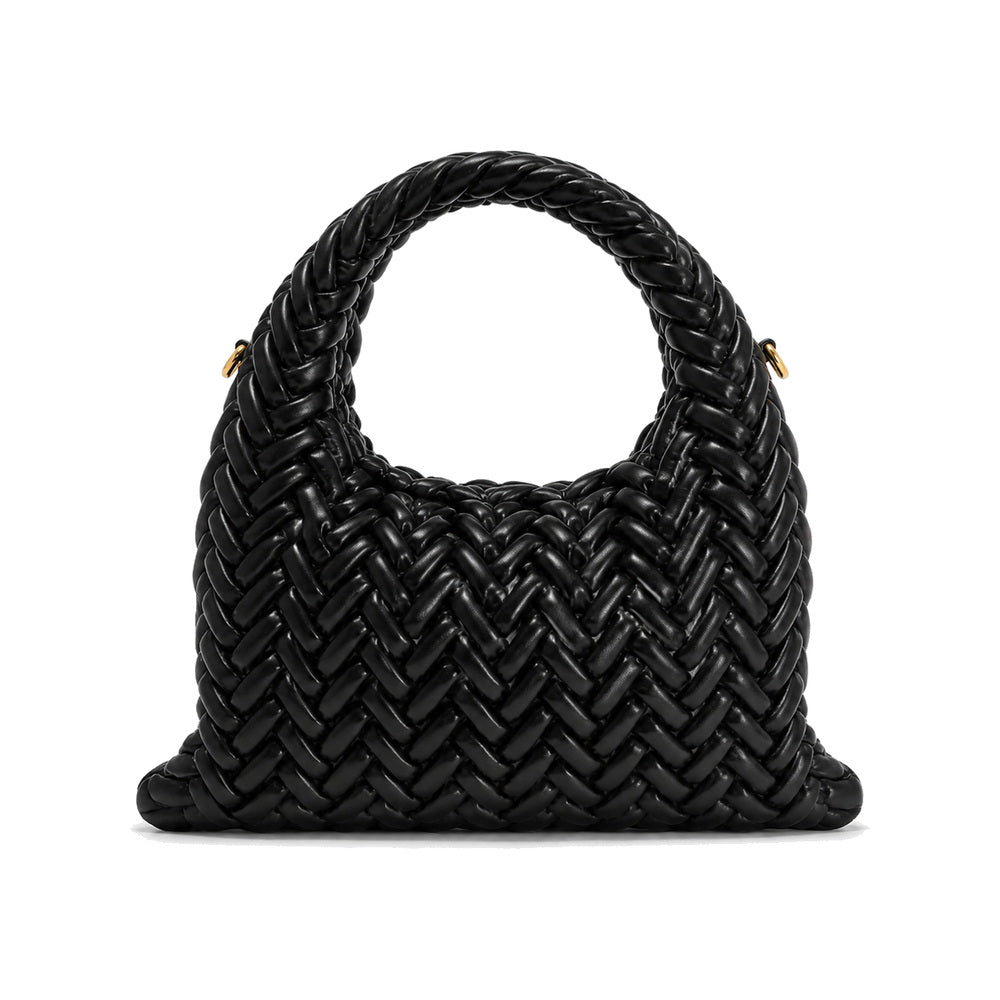 JW PEI Cora Woven Mini Tote Bag in Black with Braided Handles