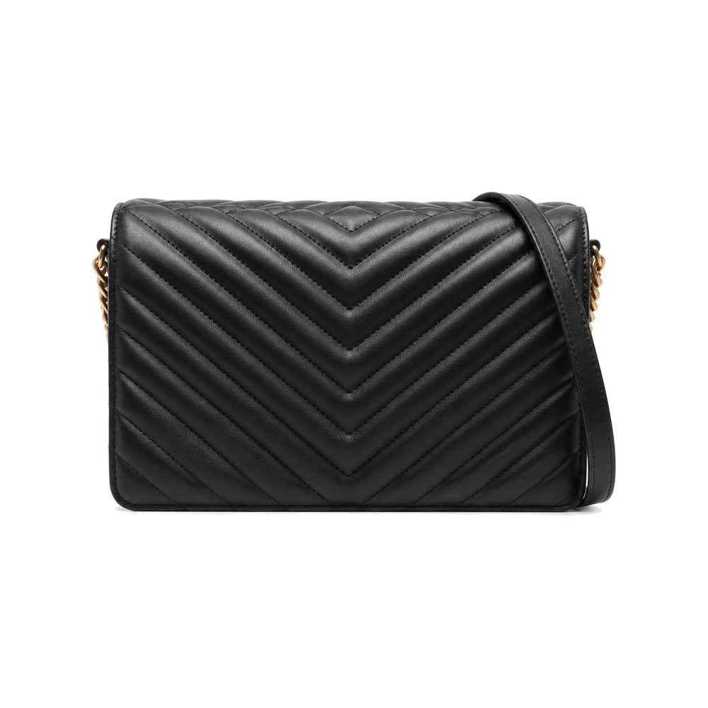 PINKO Love Icon Classic V-Shaped Quilted Leather Shoulder Bag in Black