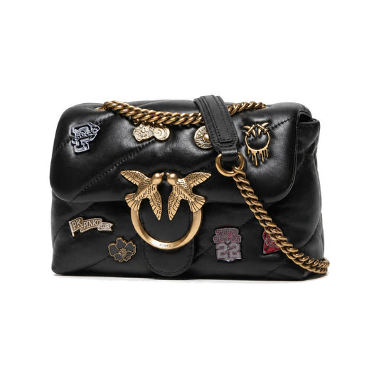 PINKO Love Puff Logo Jewel Mini Bag in Black with Patches