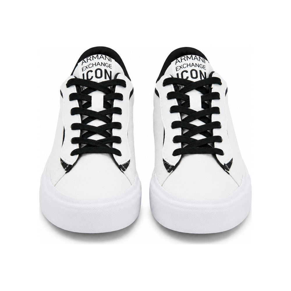 Armani Exchange Icon Low-Top Canvas Sneakers in White and Black