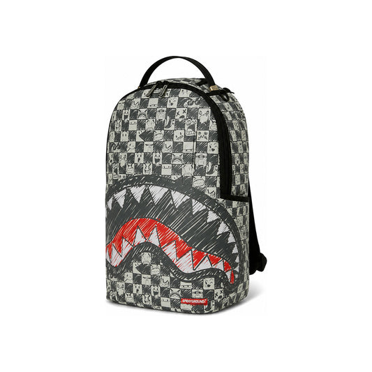 Sprayground Check Shark Mouth Backpack In Grey & Red