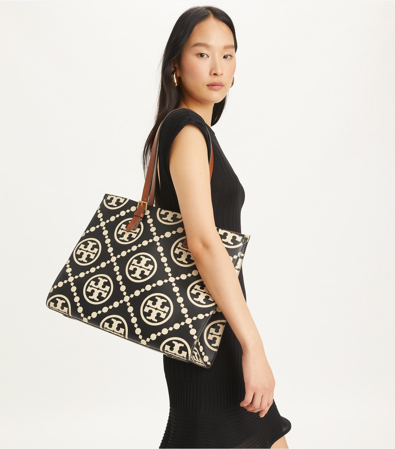 T MONOGRAM CONTRAST EMBOSSED TOTE TORY BURCH LARGE