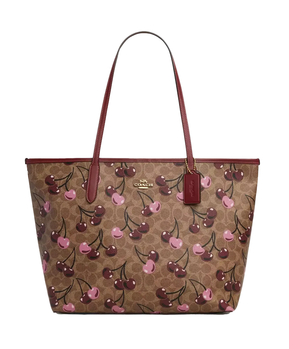 Coach City Tote Bag In Signature Canvas Cherry Print