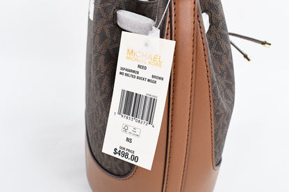 Michael Kors Reed Medium Leather Bucket Signature Crossbody Bag MK