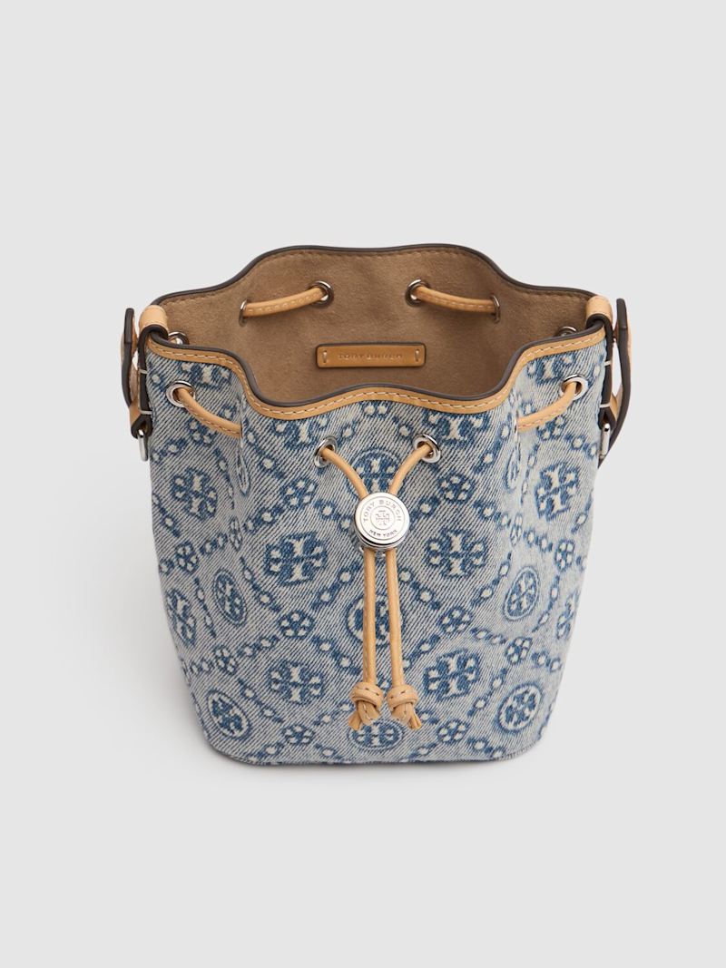 Tory Burch Mini T Monogram denim bucket bag