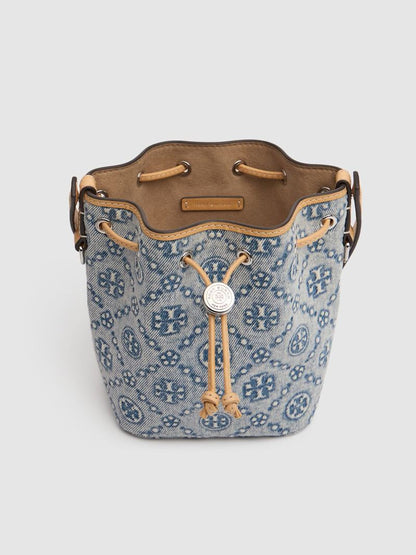 Tory Burch Mini T Monogram denim bucket bag