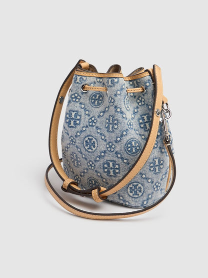 Tory Burch Mini T Monogram denim bucket bag