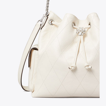 TORY BURCH CHARLIE QUILTED DRAWSTRING SHOULDER BAG IN WHITE