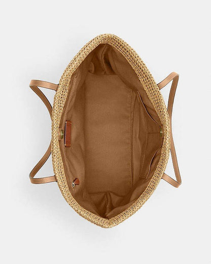 COACH Straw and smooth leather City Tote Bag