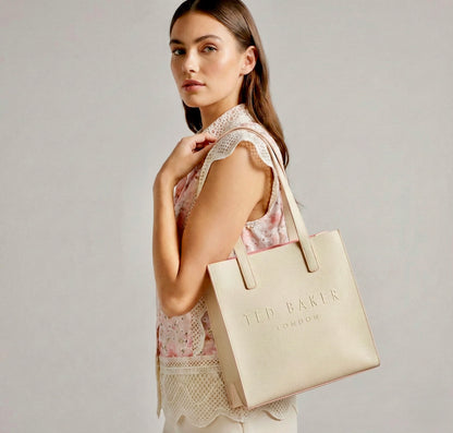 Ted Baker London The Icone Cream & Orange Lined Bag Embossed Texture Tote