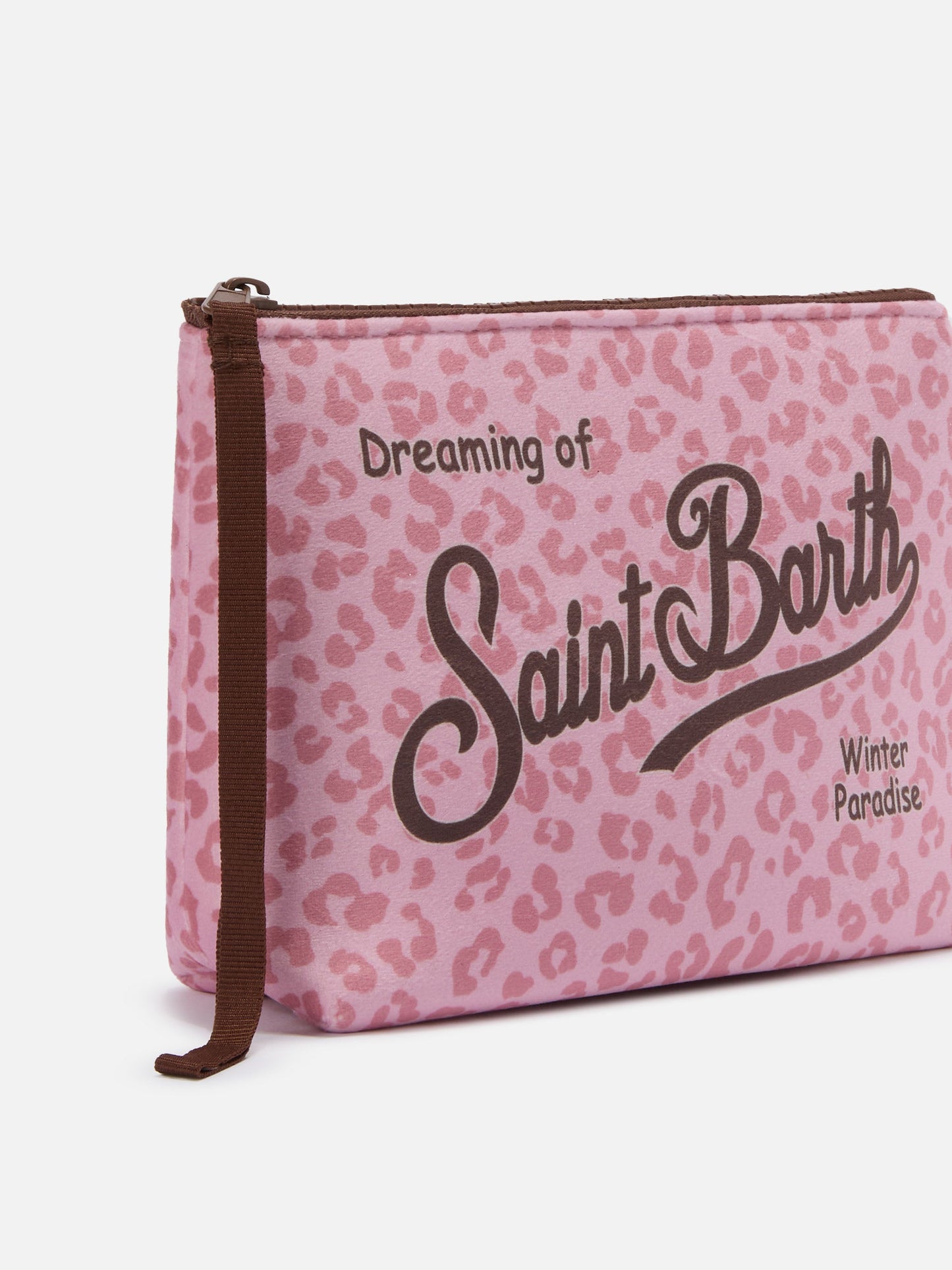 MC2 SAINT BARTH ALINE BEIGE ALINE WOOL-EFFECT CLUTCH BAG WITH PINK LEOPARD PRINT