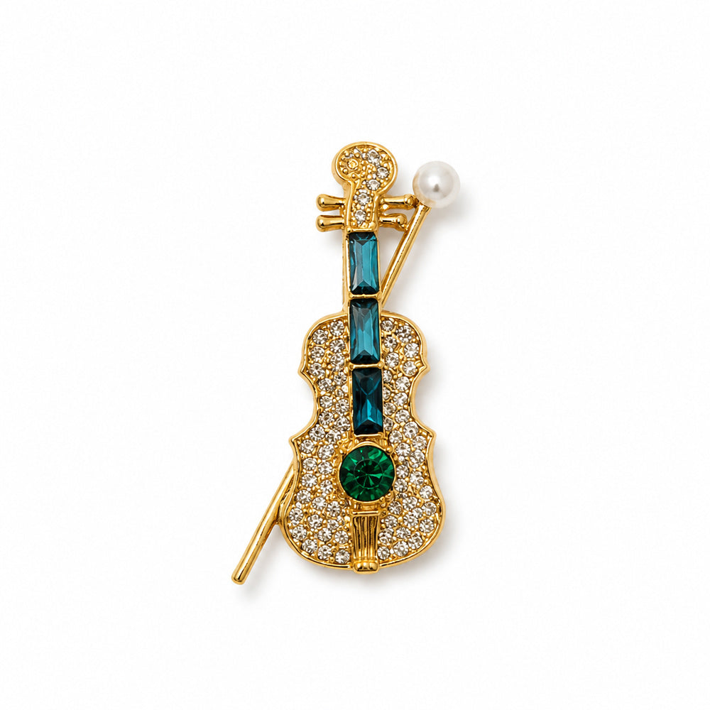 Crystal Violin Brooch in Blue and Green