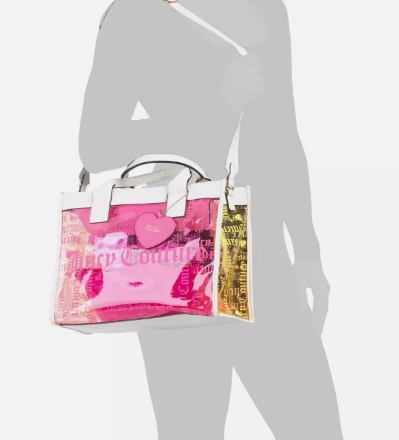 Juicy Couture Large 2pc Beachin Clear Logo MultiColor Tote Bag & Pouch Pink