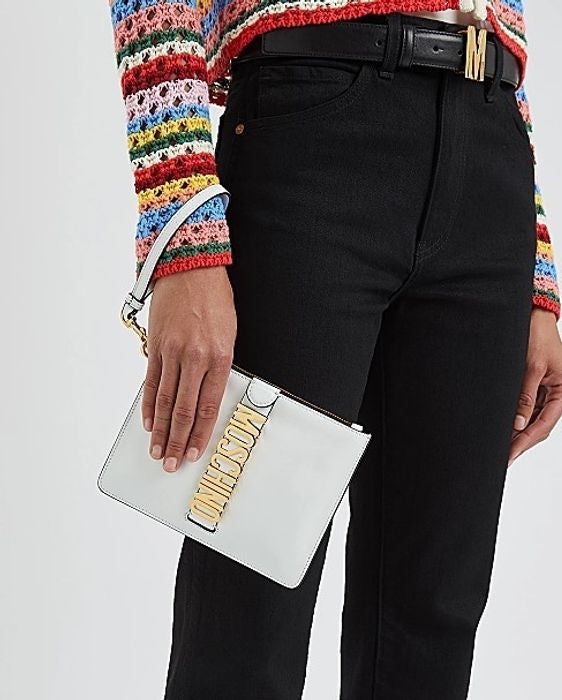 MOSCHINO Leather clutch with lettering logo