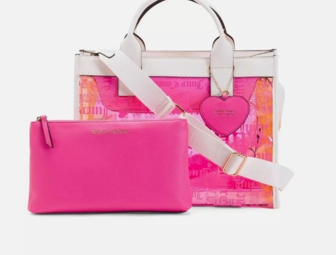 Juicy Couture Large 2pc Beachin Clear Logo MultiColor Tote Bag & Pouch Pink