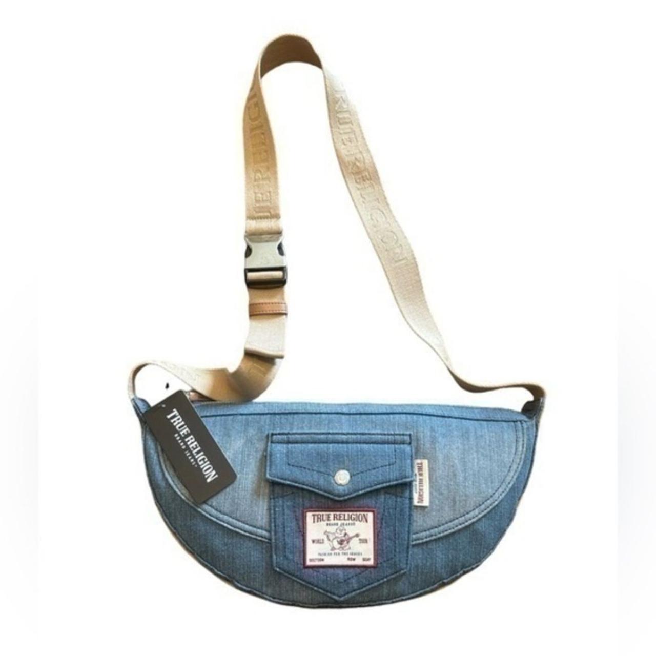 TRUE RELIGION Washed Denim Hobo Shoulder Bag