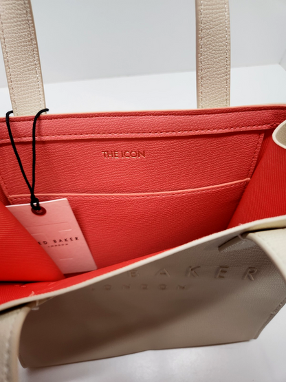 Ted Baker London The Icone Cream & Orange Lined Bag Embossed Texture Tote