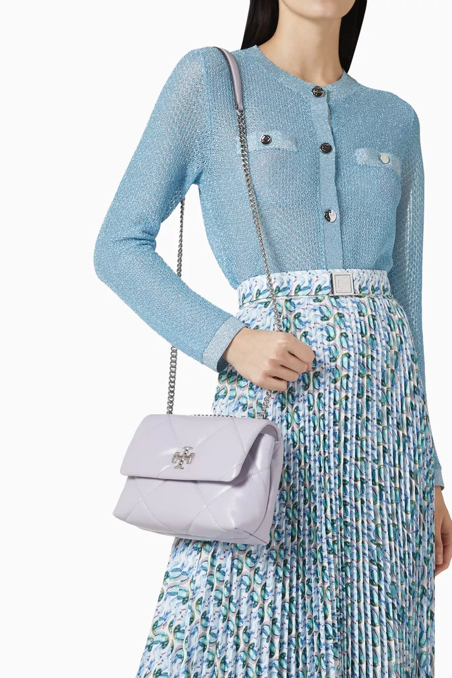 TORY BURCH KIRA DIAMOND QUILT CONVERTIBLE SHOULDER BAG IN PURPLE