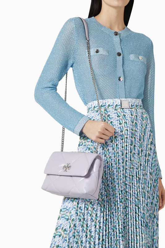 TORY BURCH KIRA DIAMOND QUILT CONVERTIBLE SHOULDER BAG IN PURPLE